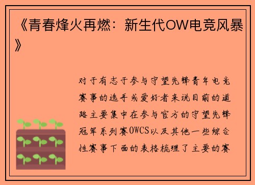 《青春烽火再燃：新生代OW电竞风暴》